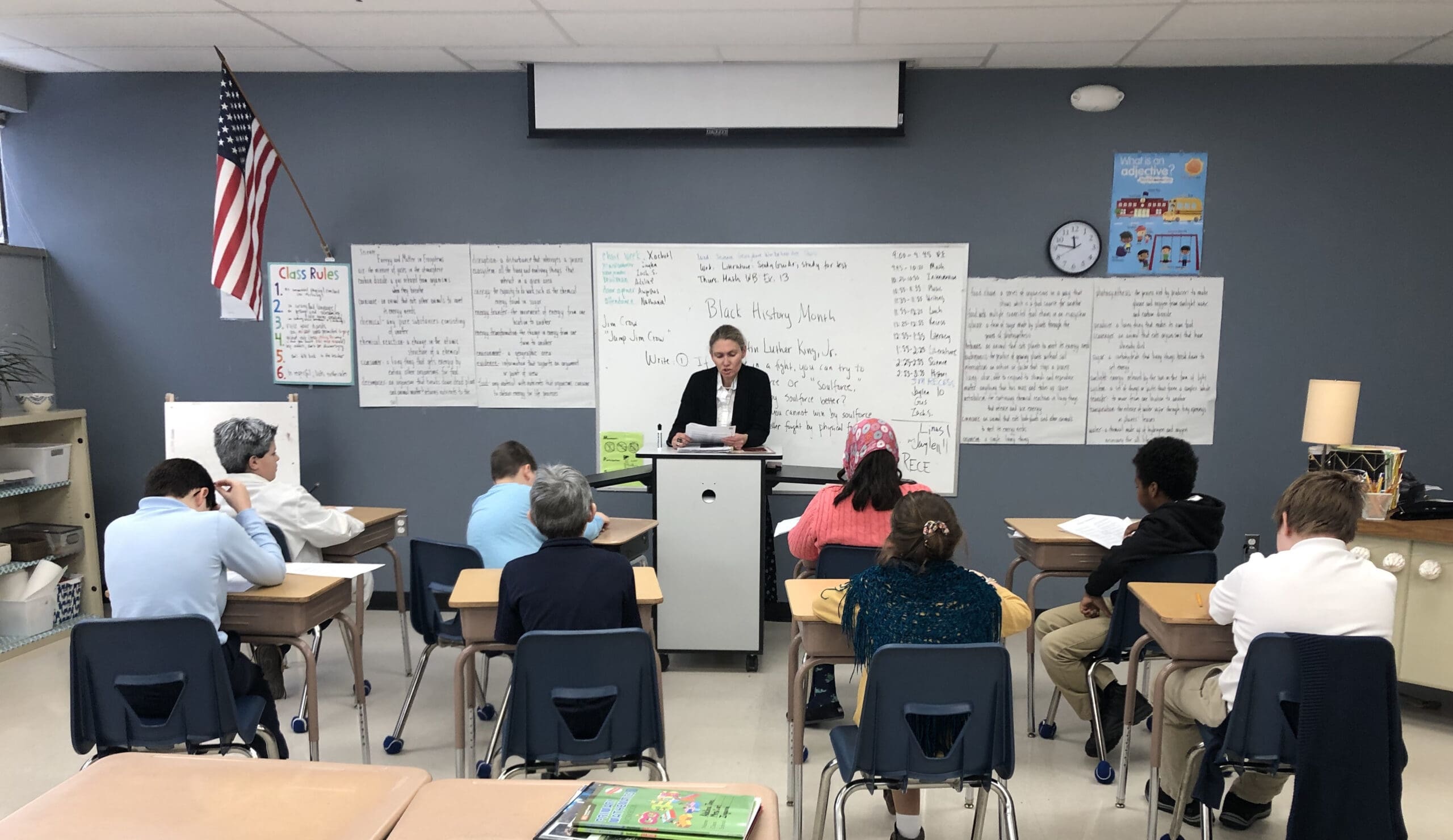 5th grade classroom listening to teacher